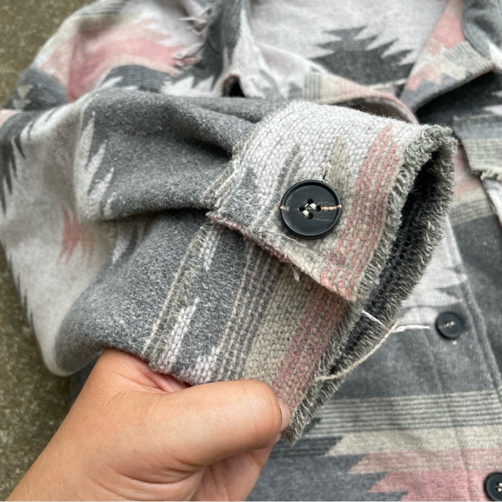 La Miel | Aztec Oversized Raw Frayed Hem Jacket - Picture 7 of 9
